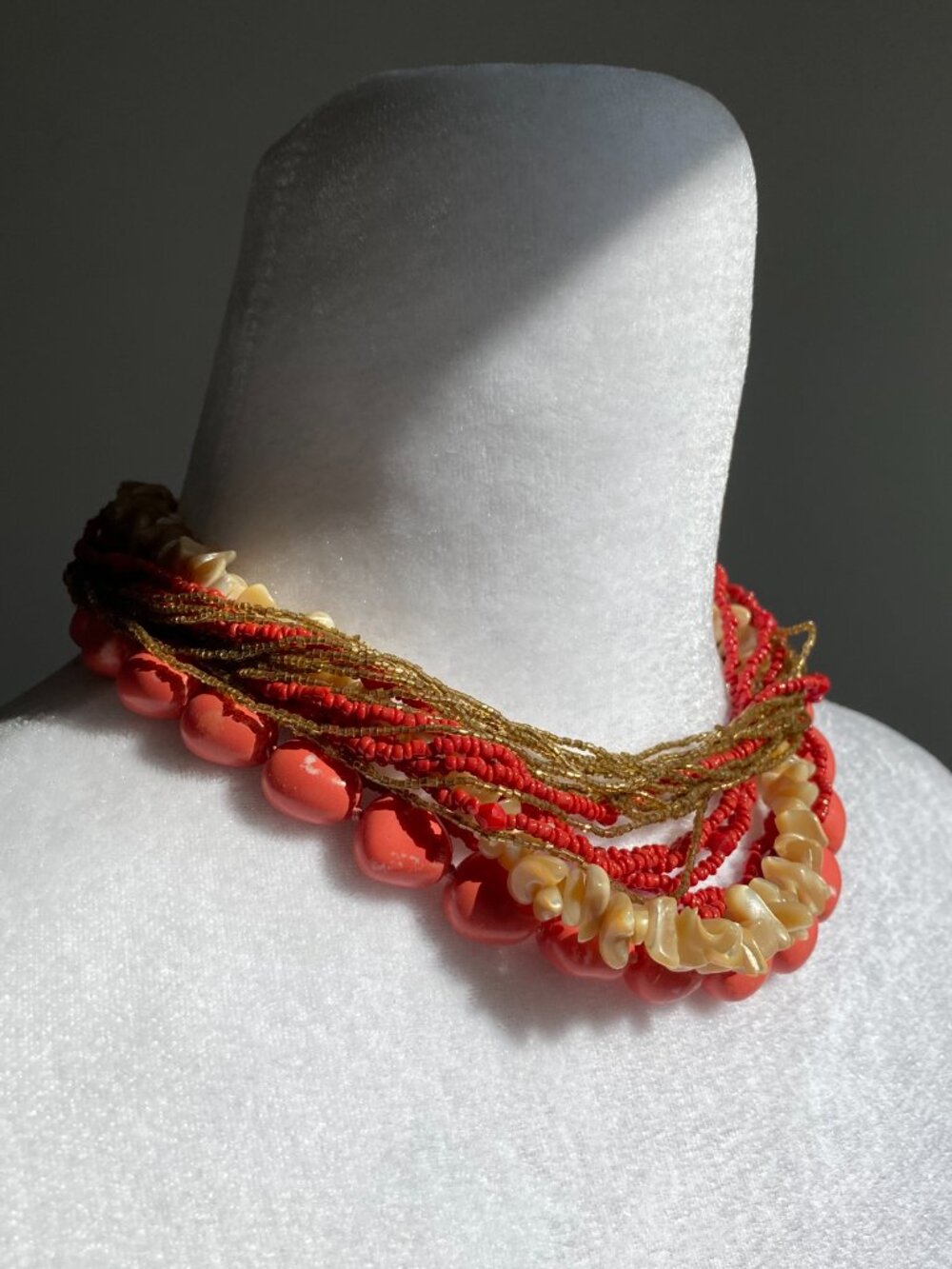 Vintage Chunky Coral Color Sea Shell Statement Necklace Boho Beach Summer - Picture 5 of 16
